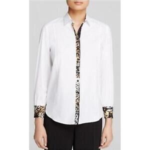 NWOT BASLER White Women's Button-Up Blouse with Leopard Print Accent SZ 46 US xl